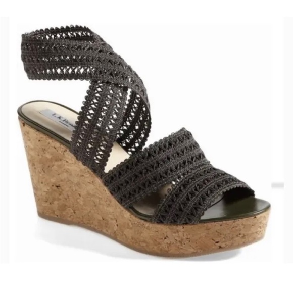 LK Bennett “Eimear” Elastic / Cork Platform Wedge Sandals - Size 35 US 5 - Picture 1 of 8